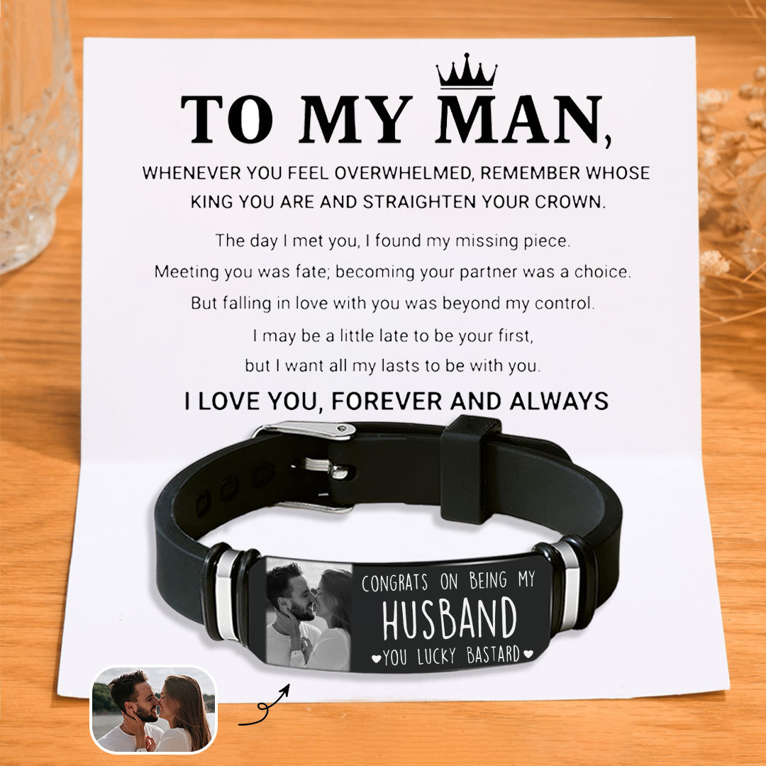 Personalised Men Bracelet Congrats on Being My Husband Gift Set for Him
