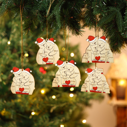 Personalised Wooden Bear Family Ornament with Custom 4 Names Heartwarming Christmas Gift-Jessemade AU