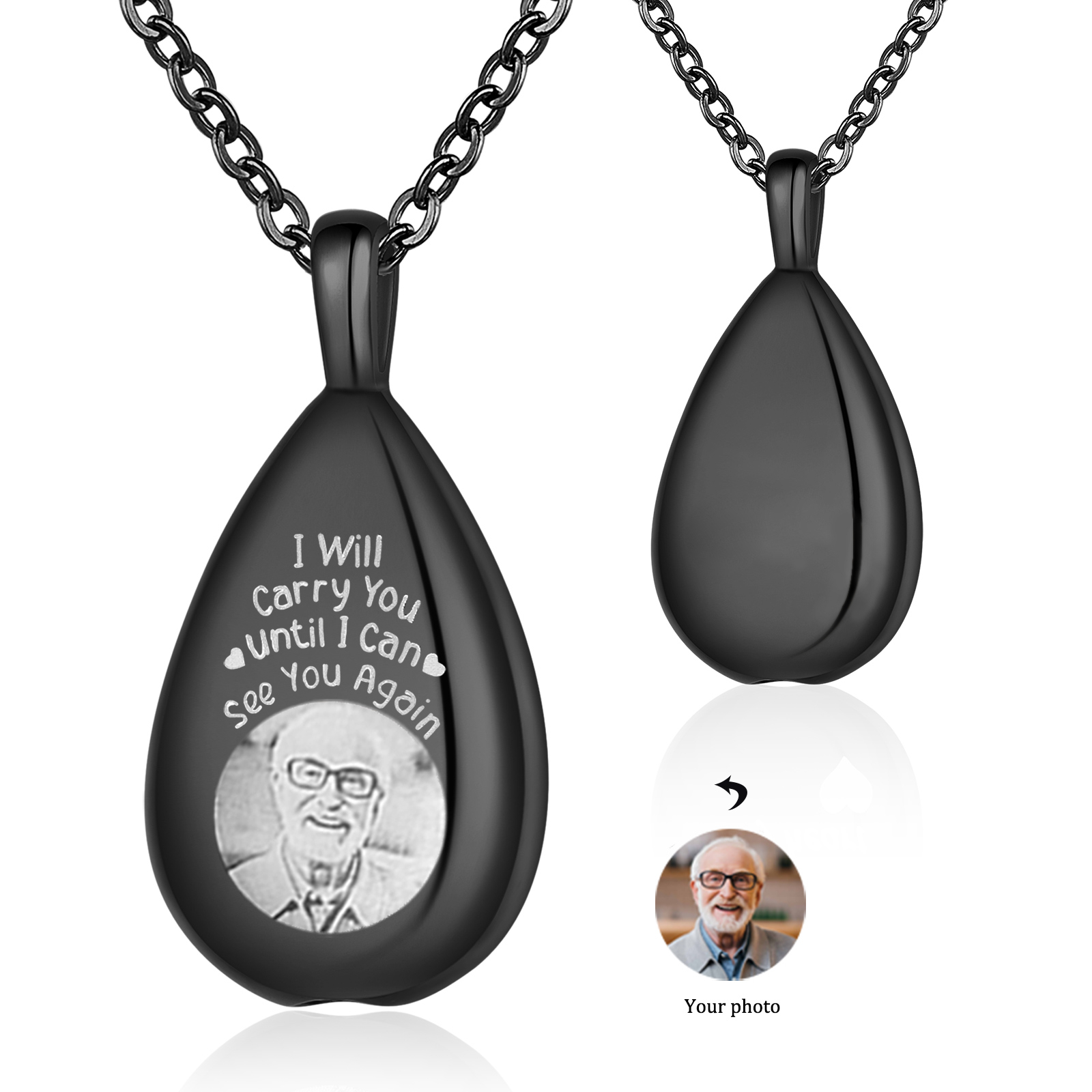 Personalised Memorial Ashes Necklace Custom Photo Commemorative Gifts - I Will Carry You Until I See You Again-Jessemade AU