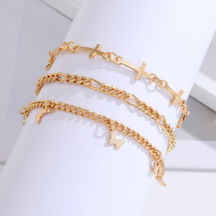 Gold Butterfly & Cross Charm Anklet Set 3 pcs Stylish Gift-Jessemade AU