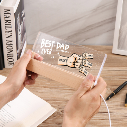 Best Dad Ever - Personalised 4 Names Acrylic Night Light Custom Fist Bump LED Lamp Fathers Day Gifts-Jessemade AU