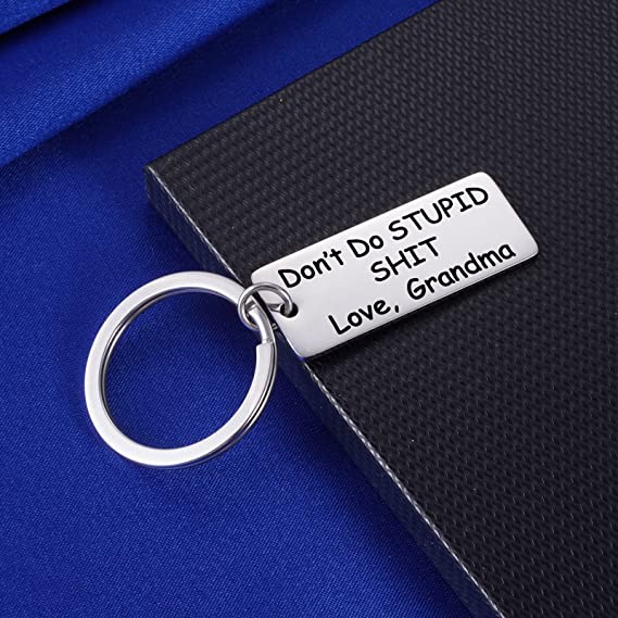 Don't Do Stupid Keychain From Grandma Grandpa Keychain Funny Gifts Set for Kids-Jessemade AU