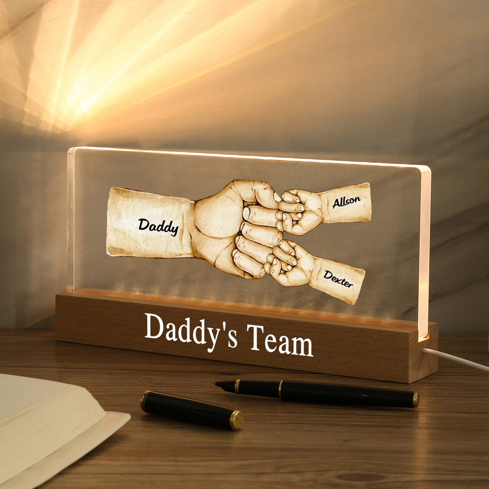 3 Names -  Personalised Name & Text Acrylic Night Light Custom Fist Bump LED Lamp Fathers Day Gifts-Jessemade AU