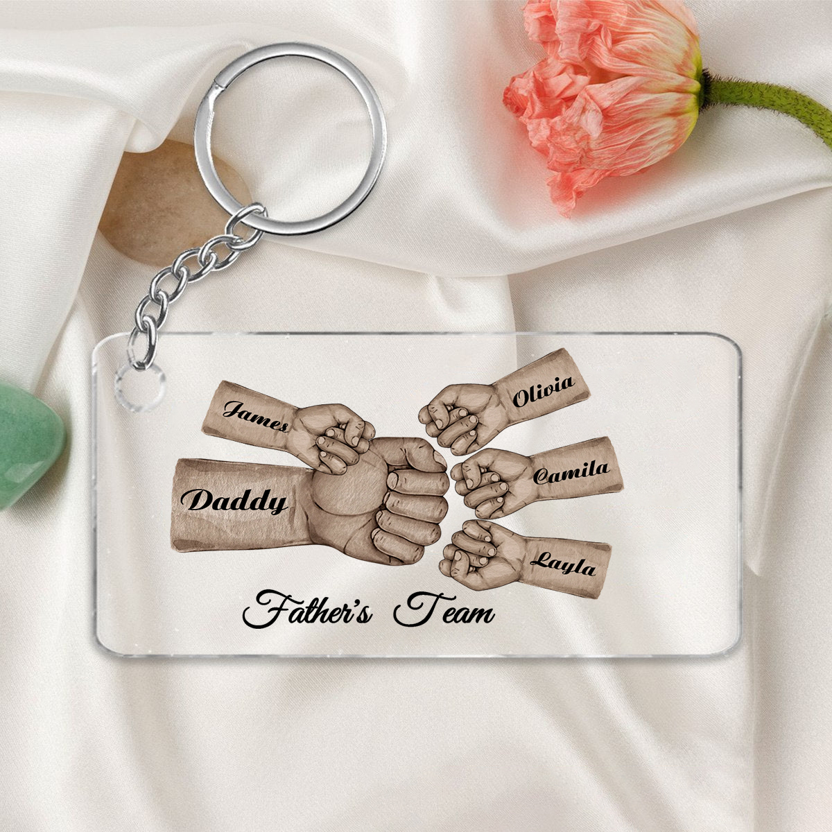 5 Names - Personalised Text & Name Acrylic Keychain Fist Bump Fathers Day Gifts for Dad/Grandpa-Jessemade AU