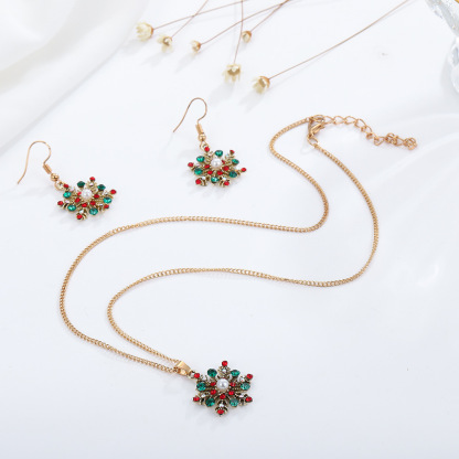 Christmas Snowflake Dangle Earrings Necklace Set Festive Holiday Gift for Women-Jessemade AU