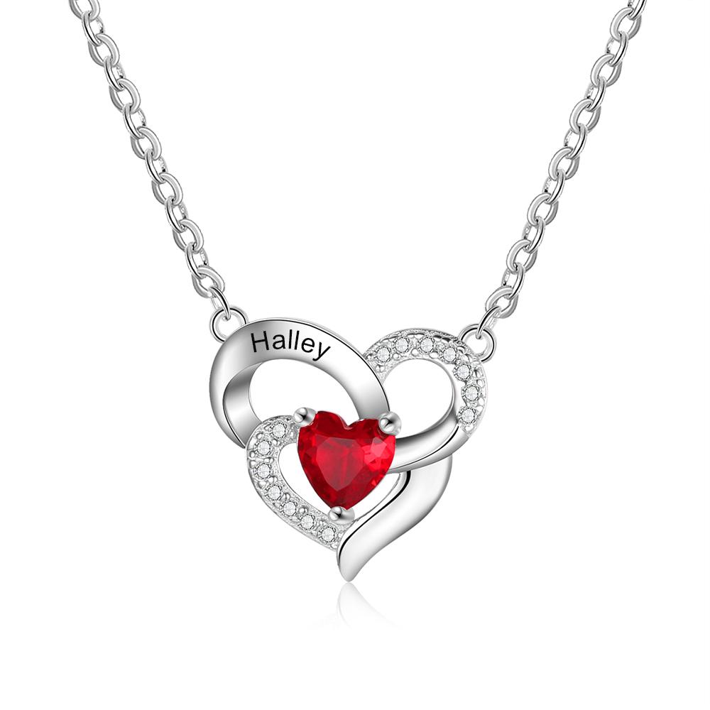 Heart Birthstone Necklace Custom Engraving 1 Name Gifts for Women