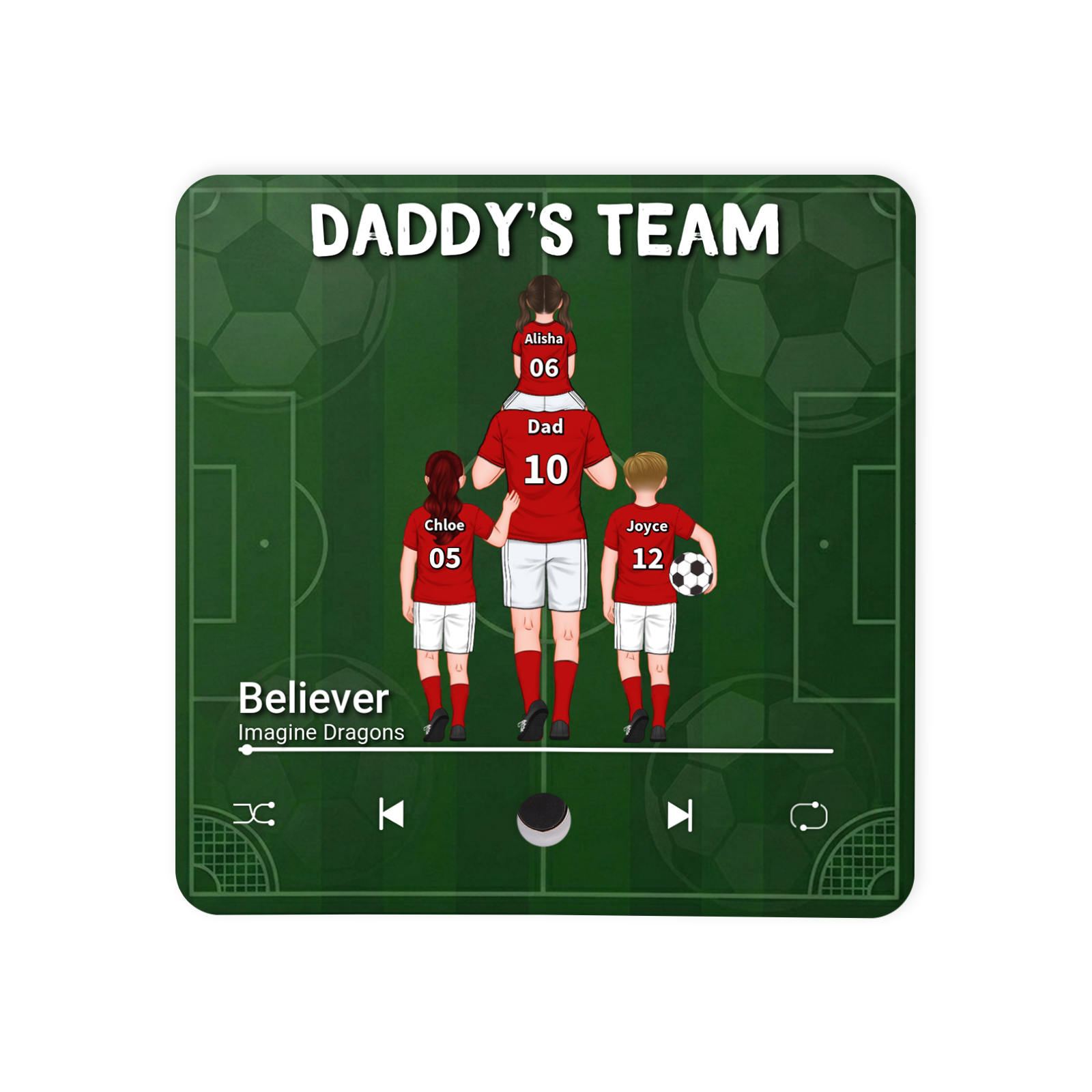 Personalised Musical Fridge Magnet for Dad – Football Fridge Magnet with 1 to 8 Children