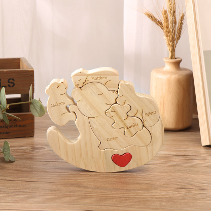 Personalised Wooden Bear Family Puzzles Custom 5 Names Animal Heart Ornaments Fathers Day Gifts-Jessemade AU