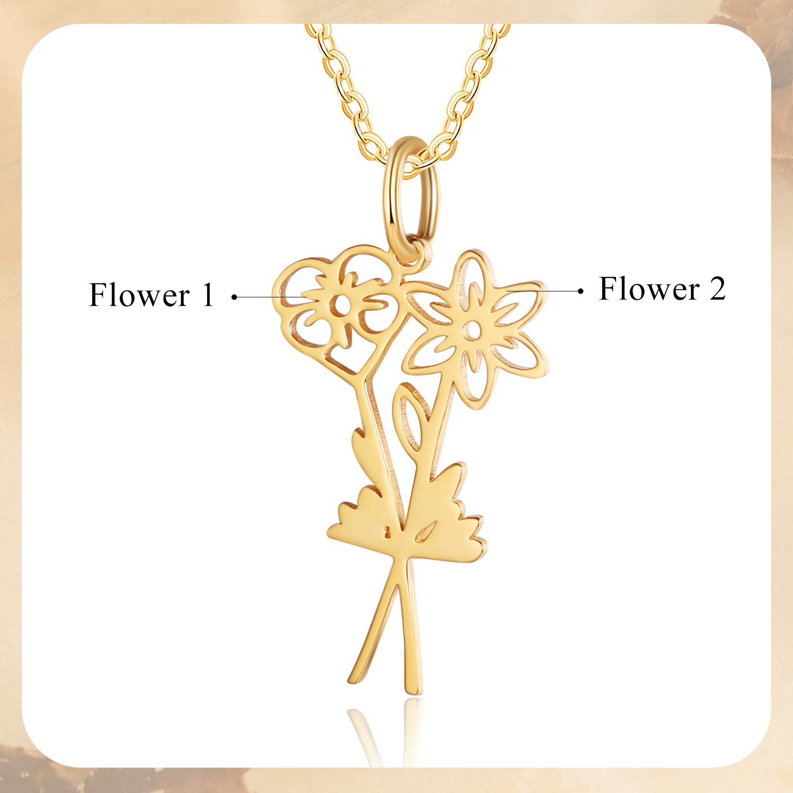 Personalised 2 Birthday Flowers Necklace Custom Pendant Necklace Gold Birthday Gift for Her-Jessemade AU