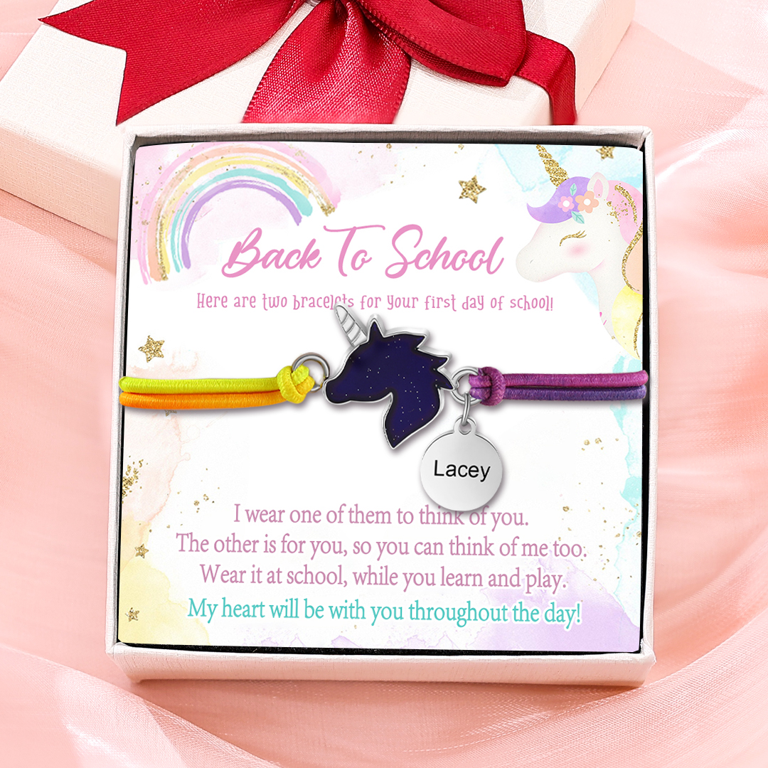 2 Pcs Bracelet Set Custom Names Unicorn Charm Hair Ties Back To School Gift for Daughter - Live, Dream And Shine Like A Unicorn-Jessemade AU