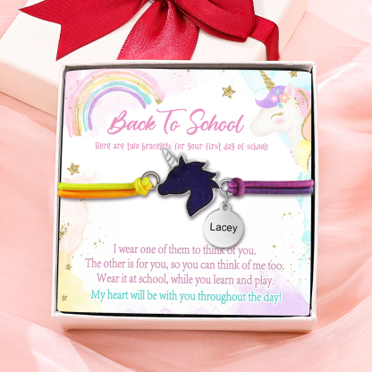 2 Pcs Bracelet Set Custom Names Unicorn Charm Hair Ties Back To School Gift for Daughter - Live, Dream And Shine Like A Unicorn-Jessemade AU