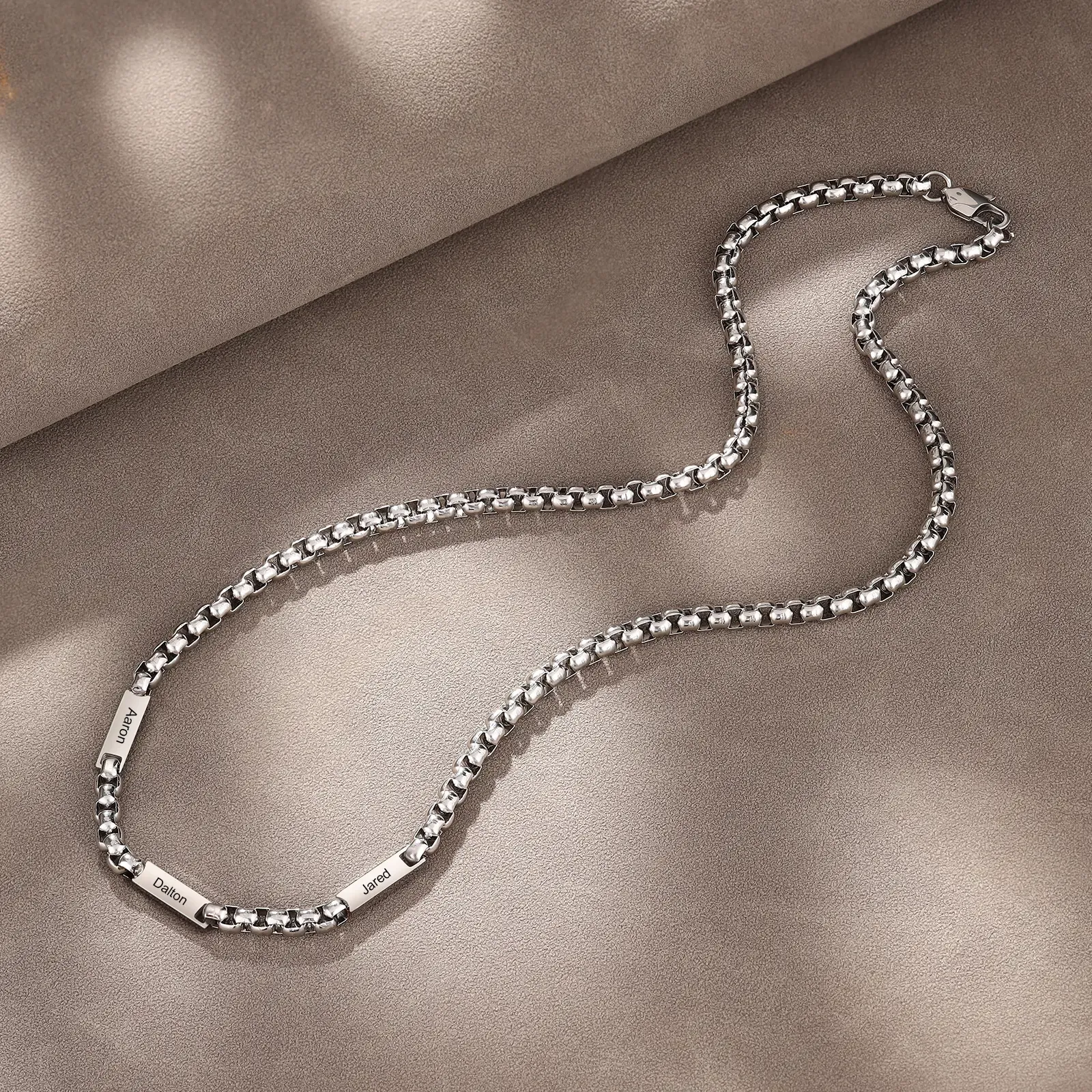 Personalized 3 Names Cuban Link Chain Necklace Stainless Steel Men Necklace