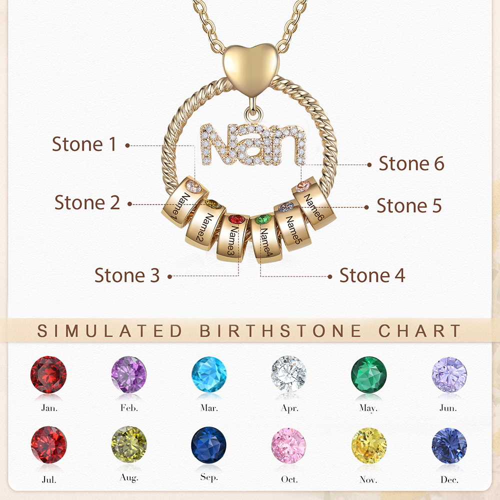 6 Names - Personalised Nan Necklace Custom Names 6 Birthstones Circle Pendant Necklace Christmas Gift for Grandma Nana-Jessemade AU