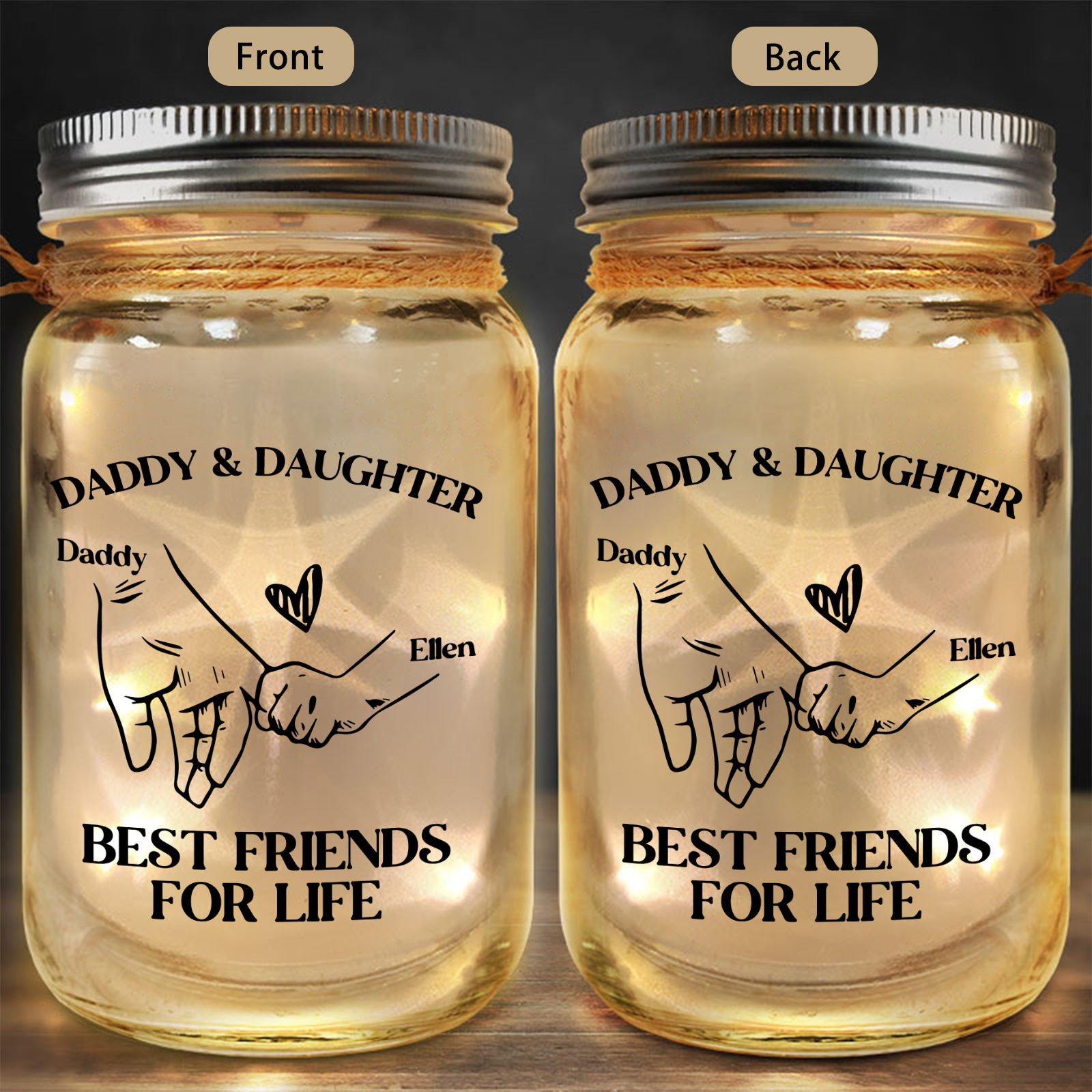 Personalised LED Mason Jar Night Light Keepsake customisable Fathers Day Birthday Christmas gift for Dad from Daughter or Son | Jessemade