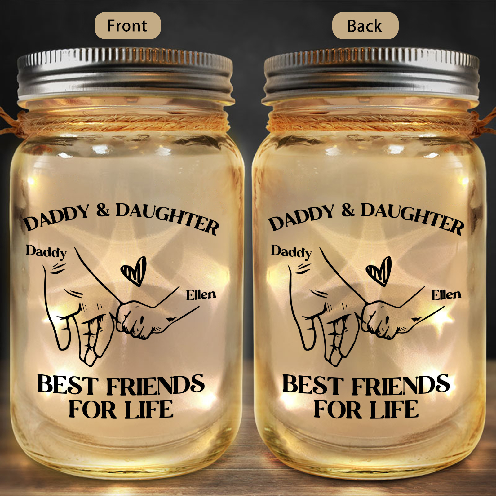 Personalised LED Mason Jar Night Light Keepsake customisable Fathers Day Birthday Christmas gift for Dad from Daughter or Son | Jessemade