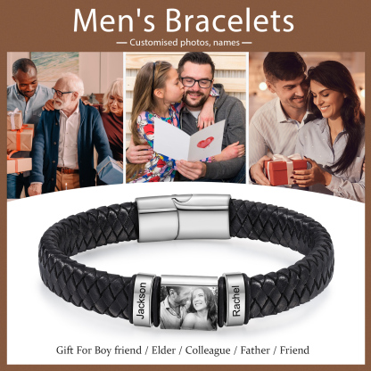 2 Names-Vintage Men's Bracelet Engraved Beads Leather Bracelet Gift for Father's Day
