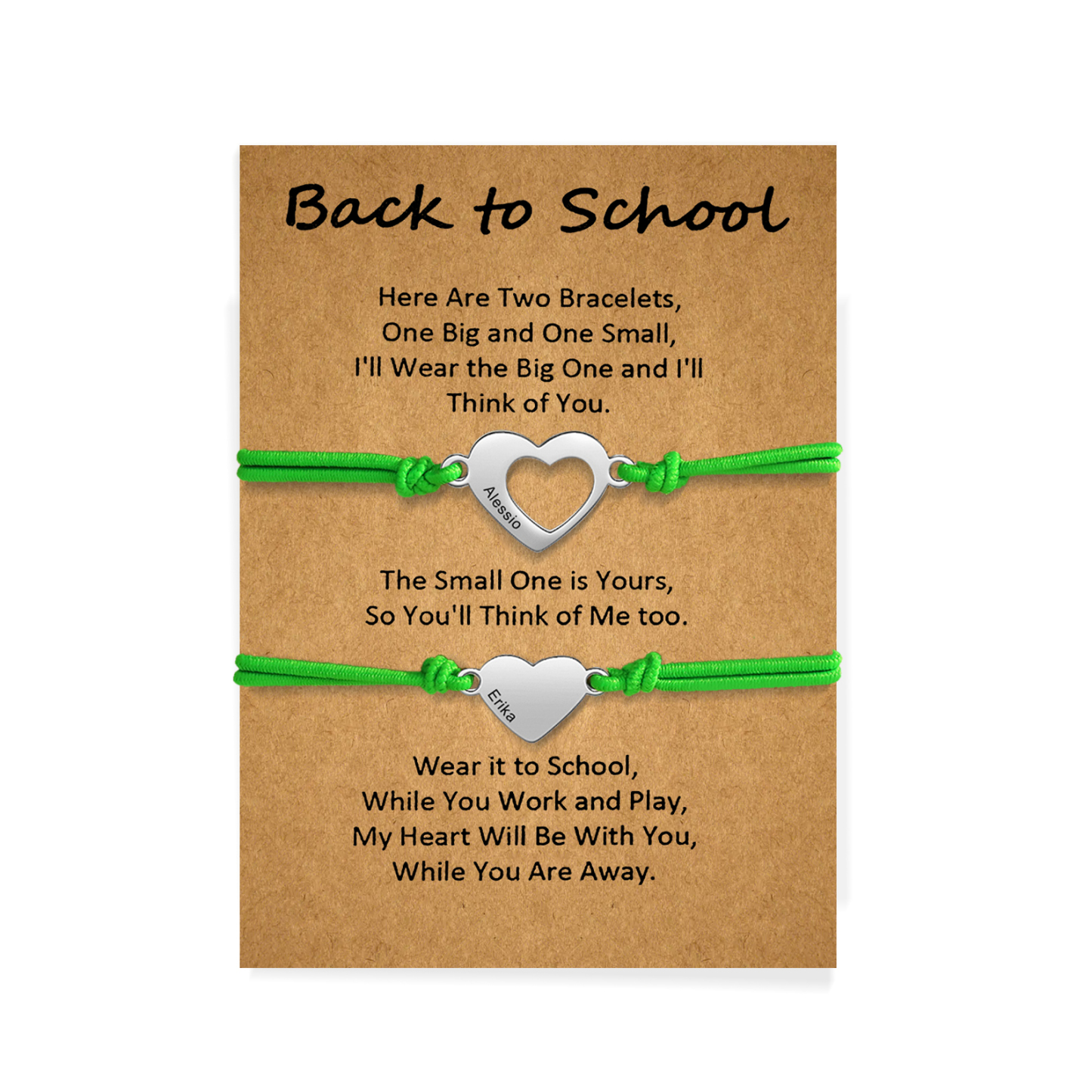 2 Pcs Heart Bracelet Set Custom 2 Names Adjustable Bracelets Back to School Gift for Daughter Granddaughter-Jessemade AU