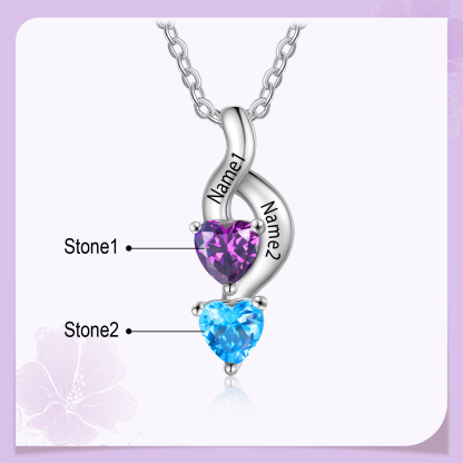 Custom Heart Birthstone Jewelry Set Necklace Bracelet for Family Personalised with 2 Names 2 Birthstones-Jessemade AU