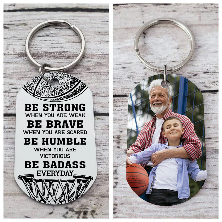 Personalised Photo Keychain Custom Basketball Keychain Gift for Kids - Be Strong, Be Brave, Be Humble, Be Badass Everyday-Jessemade AU