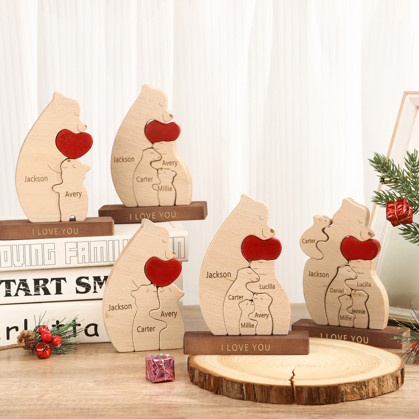 Personalised Bear Family Ornament Custom 6 Names & 1 Text Puzzles Home Decor Gifts for Family-Jessemade AU