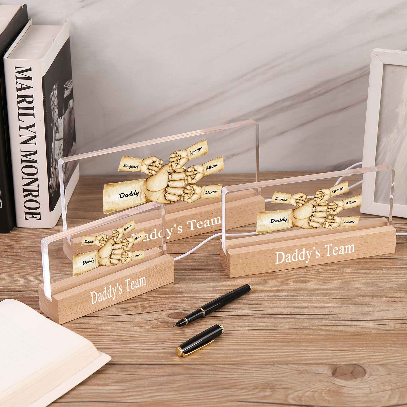 5 Names -  Personalised Name & Text Acrylic Night Light Custom Fist Bump LED Lamp Fathers Day Gifts-Jessemade AU