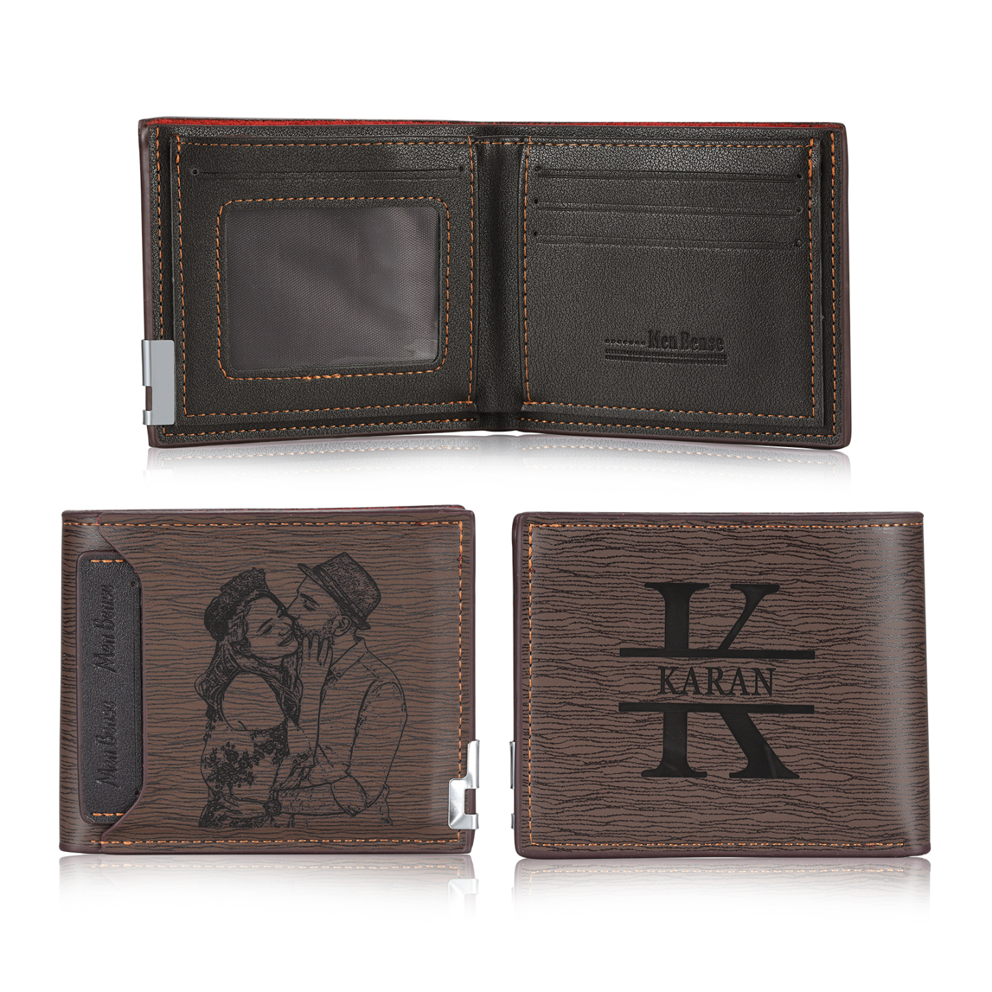 Men Photo Wallet Personalised Letter&Name Wallet Brown Colour with Photo Wallet Card Christmas Wallet Gift Set For Him