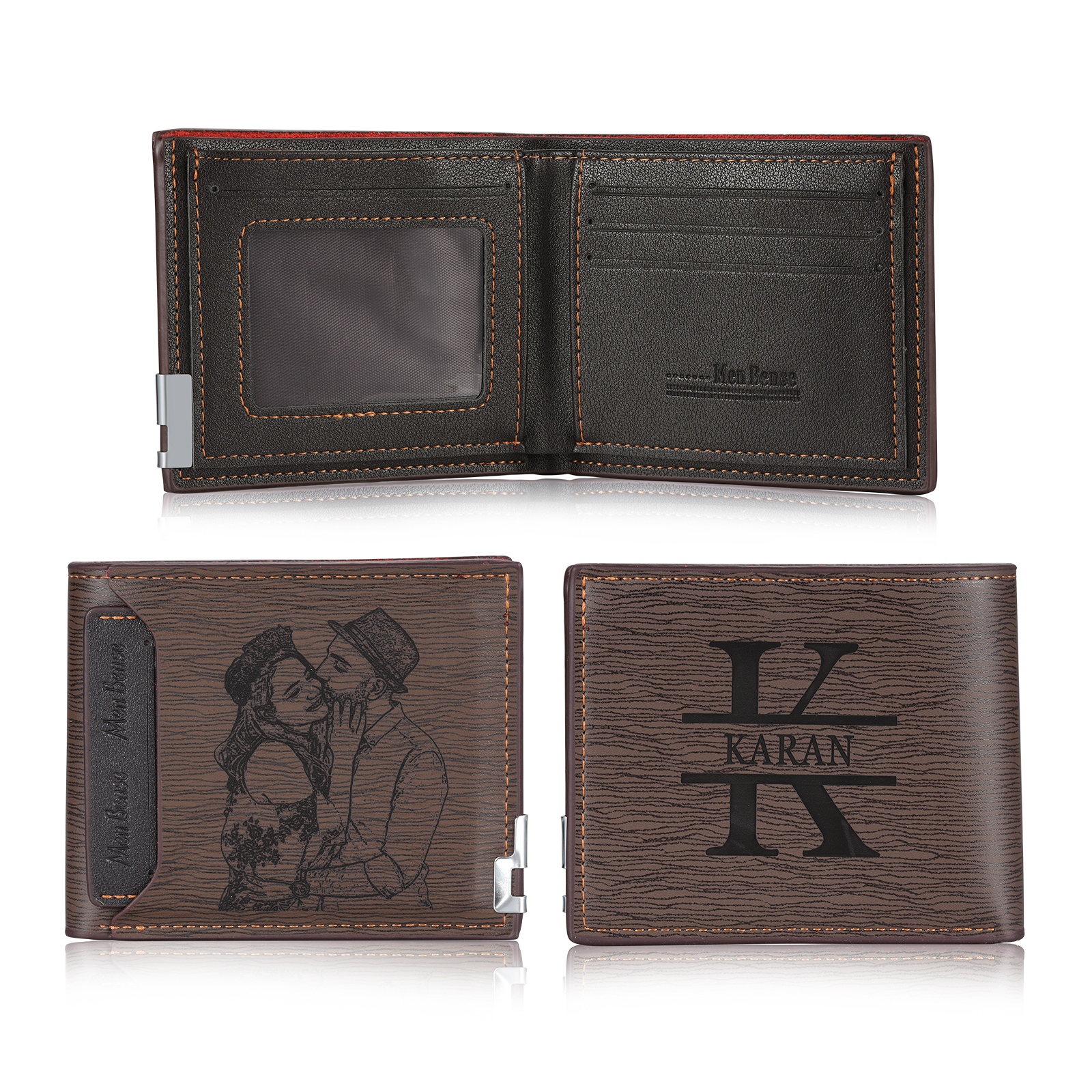 Men Photo Wallet Personalised Letter&Name Wallet Brown Colour with Photo Wallet Card Christmas Wallet Gift Set For Him