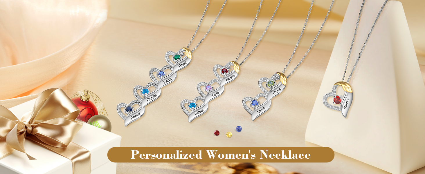Personalised Heart Pendant Necklace Custom 2 Birthstones & 2 Names Birthday Women Necklace Gift for Her-Jessemade AU
