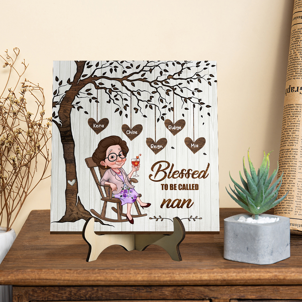 Personalised Wooden Plaque with Names and Hearts, Tree of Life, "Blessed to be called Nan"