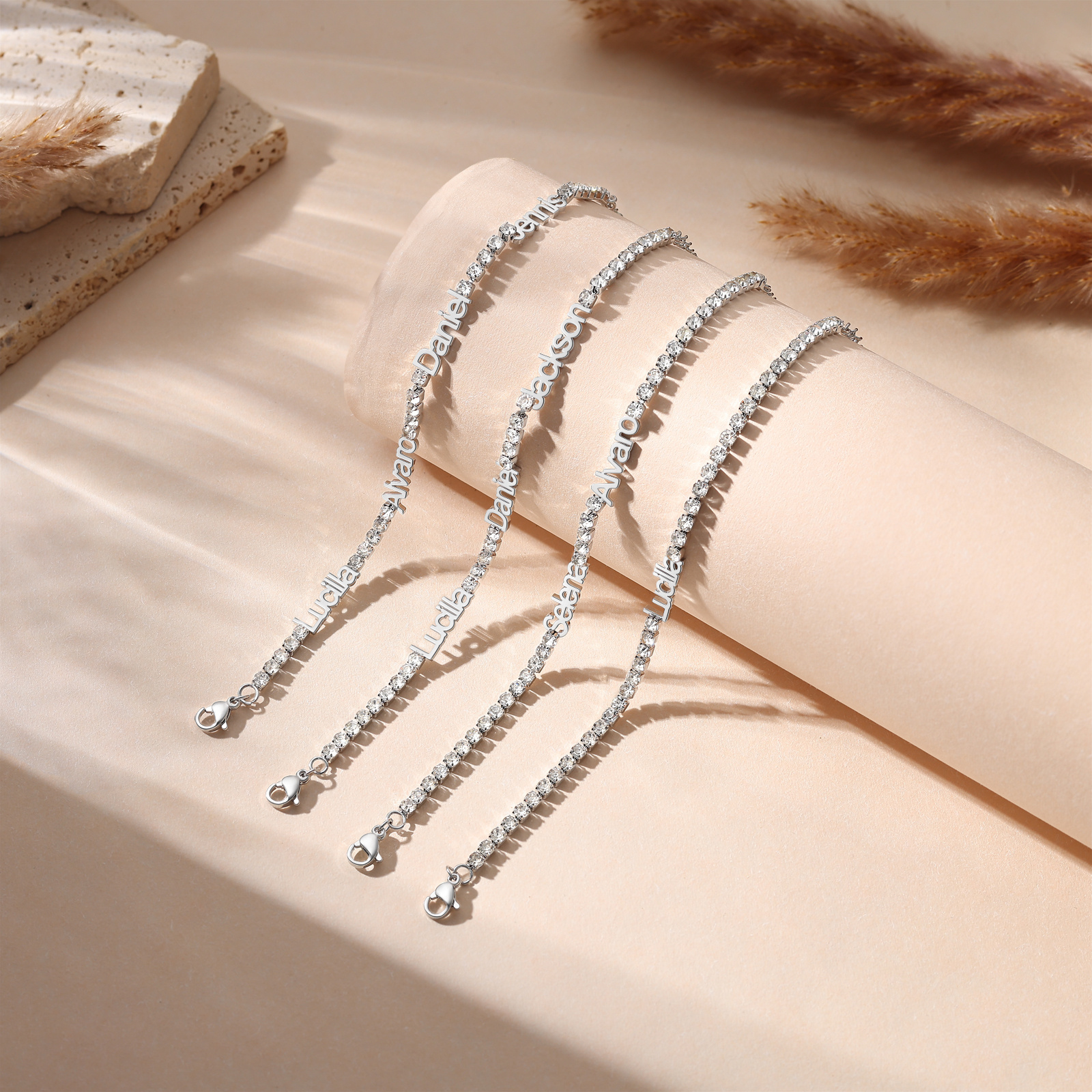Personalised 1-4 Names Tennis Bracelet for Women