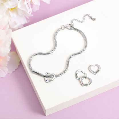 Personalised Anklet Engraved 1 Name and Birthstone Heart Shaped Charm Bracelet for Women | Jessemade