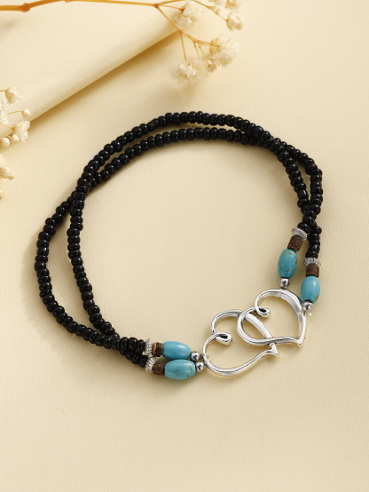 Personalized Double Heart Beaded Bracelet with Turquoise Accents Anklets-Jessemade AU