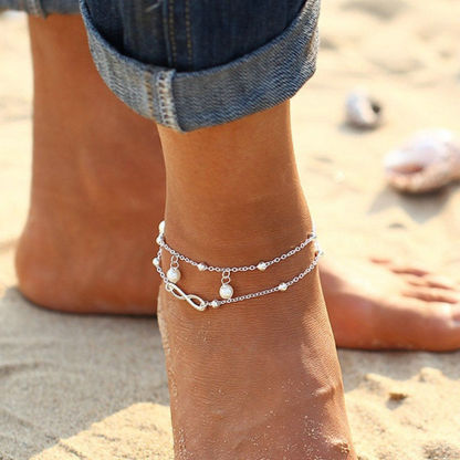 Infinity Charm Double-Layer Anklet with Pearls – Elegant Ankle Bracelet for Women | Jessemade