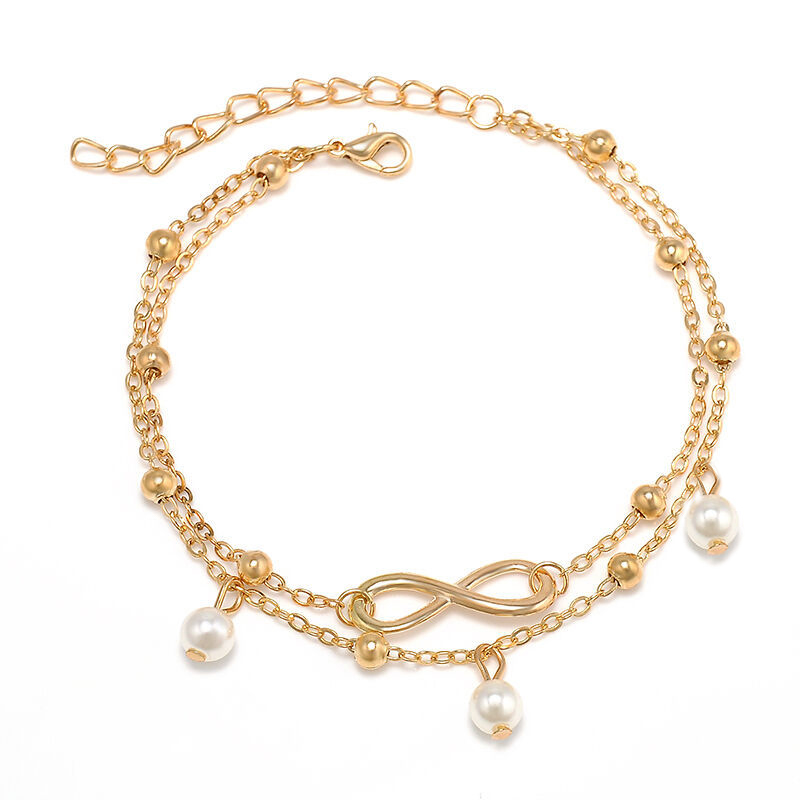 Infinity Charm Double-Layer Anklet with Pearls – Elegant Ankle Bracelet for Women | Jessemade
