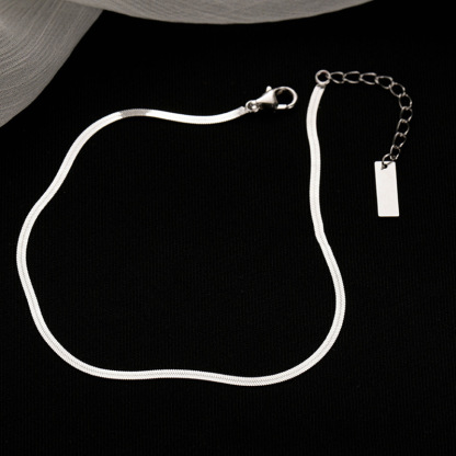 Minimalist Silver Flat Snake Chain Anklet – Sleek Ankle Bracelet for Women | Jessemade