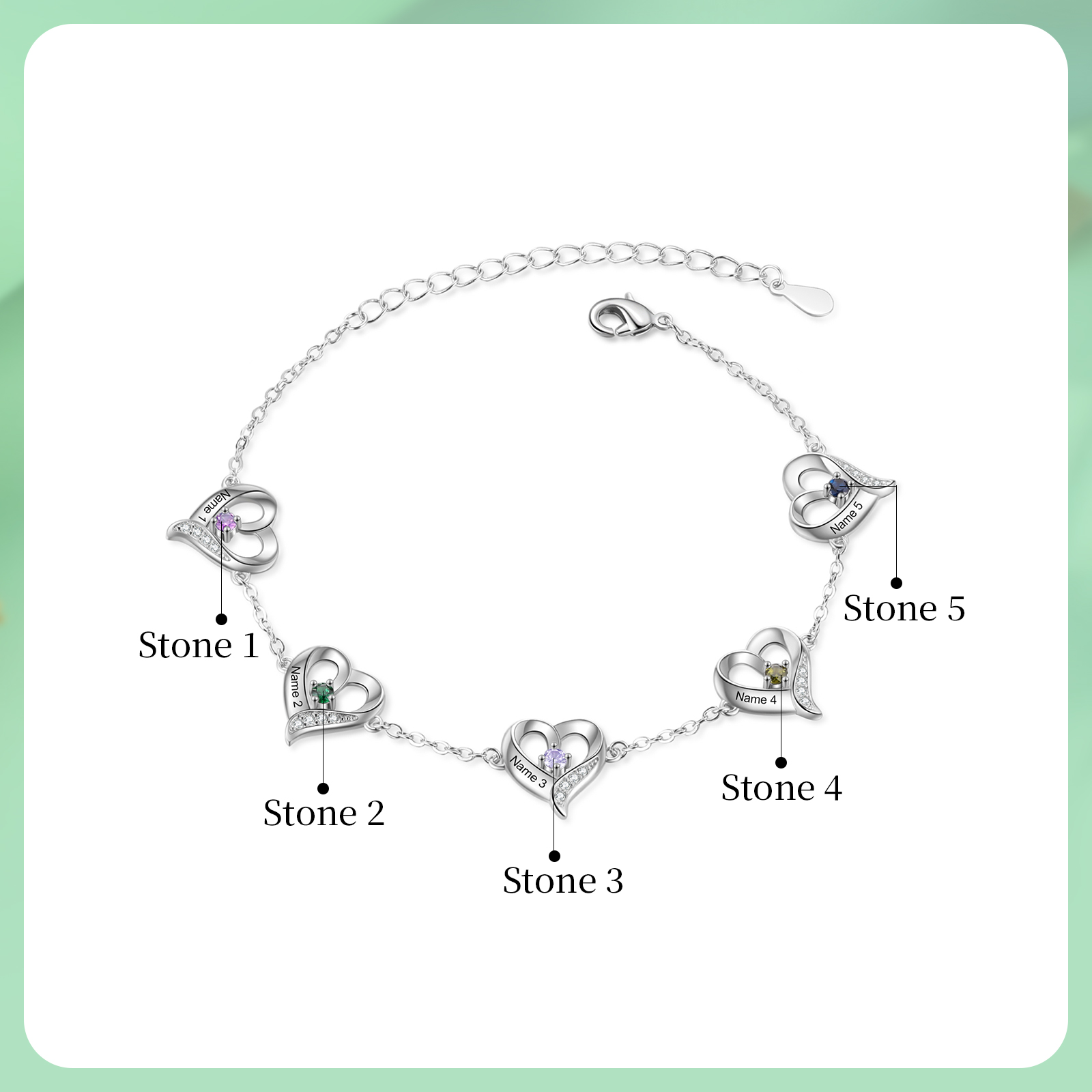 Personalised Heart Anklet Custom with 1-5 Names and Birthstones - Gift for Mum, Wife, Friend, Her | Jessemade