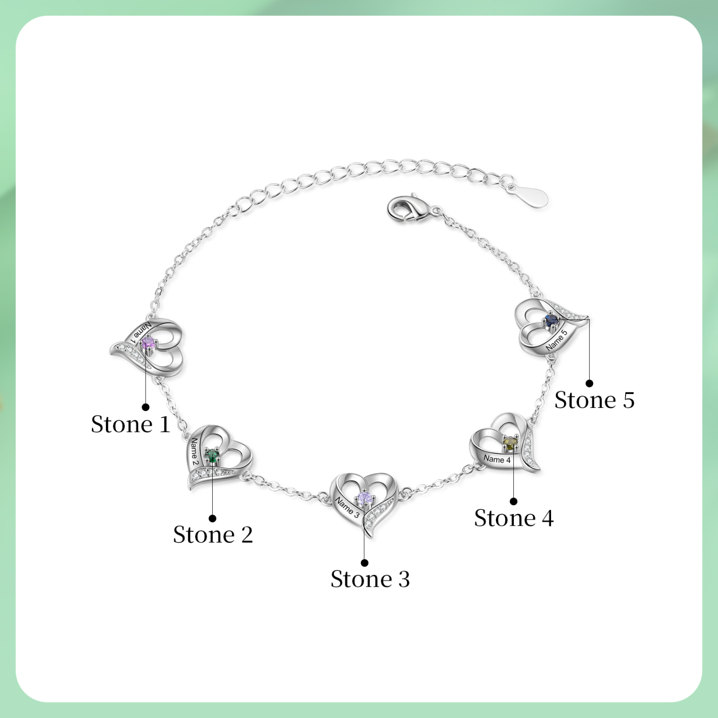 Personalised Heart Anklet Custom with 1-5 Names and Birthstones - Gift for Mum, Wife, Friend, Her | Jessemade