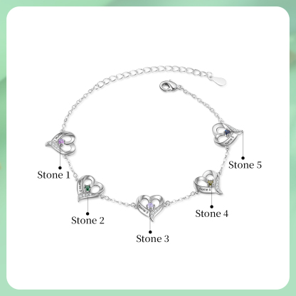 Personalised Heart Anklet Custom with 1-5 Names and Birthstones - Gift for Mum, Wife, Friend, Her | Jessemade