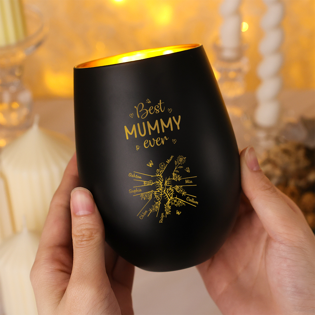 Personalized Glass Candle Holder “Best Mum/Grandma Ever” with 2–7 Children’s Names
