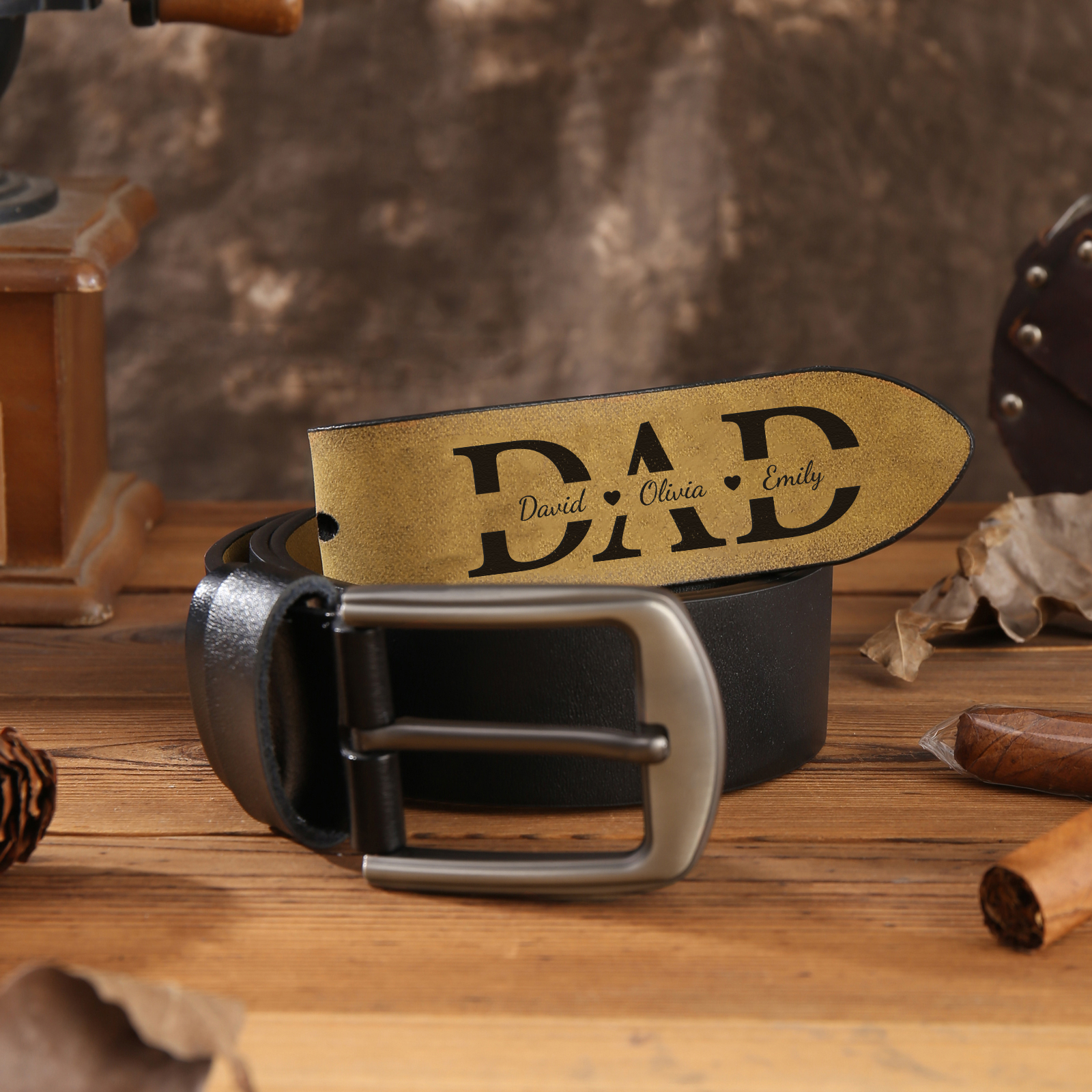 Personalised Men Leather Belt Custom 1 Text Black Brown Gifts for Dad | Jessemade-Jessemade AU