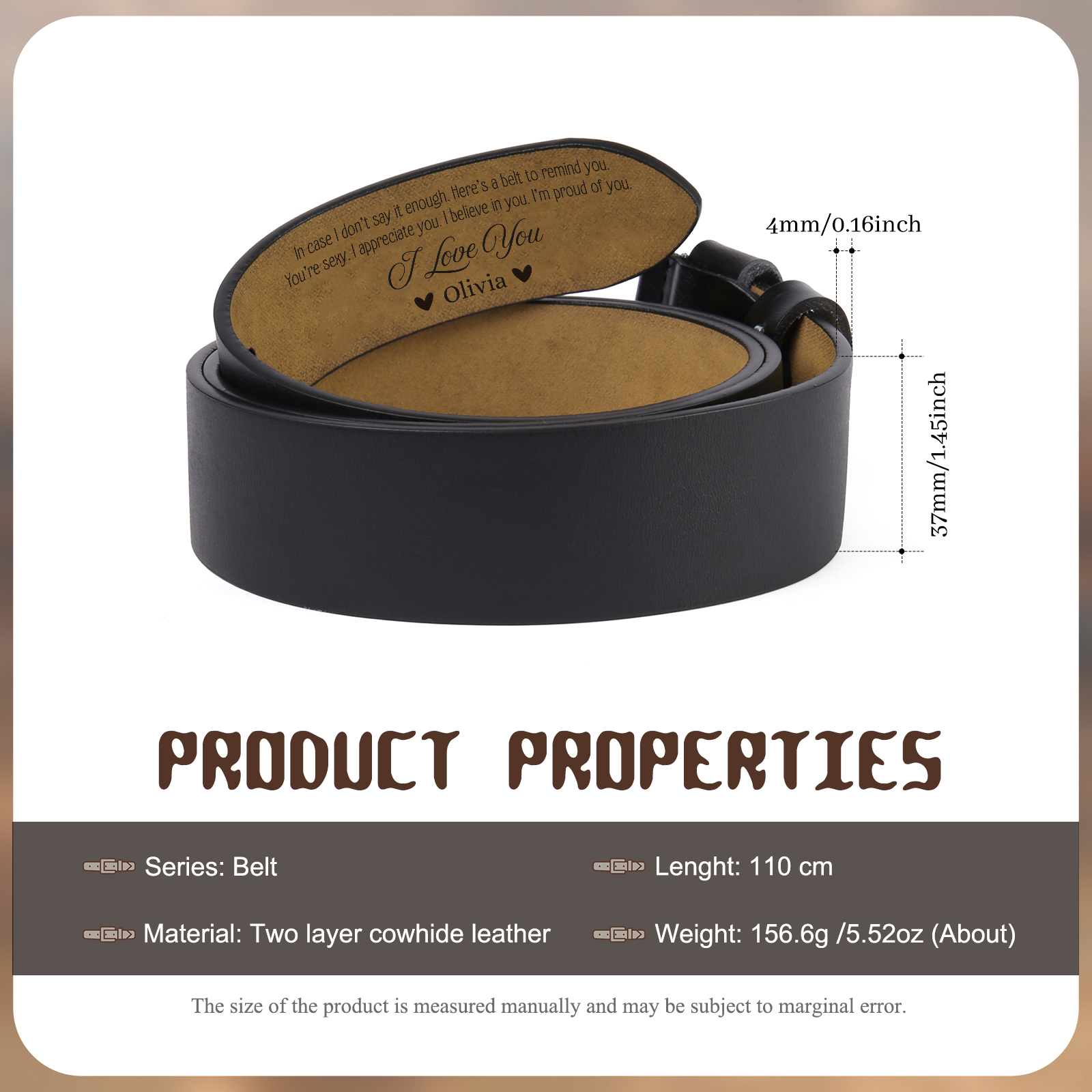 Personalised Men Leather Belt Custom 1 Name Black Brown Gifts for Husband | Jessemade-Jessemade AU