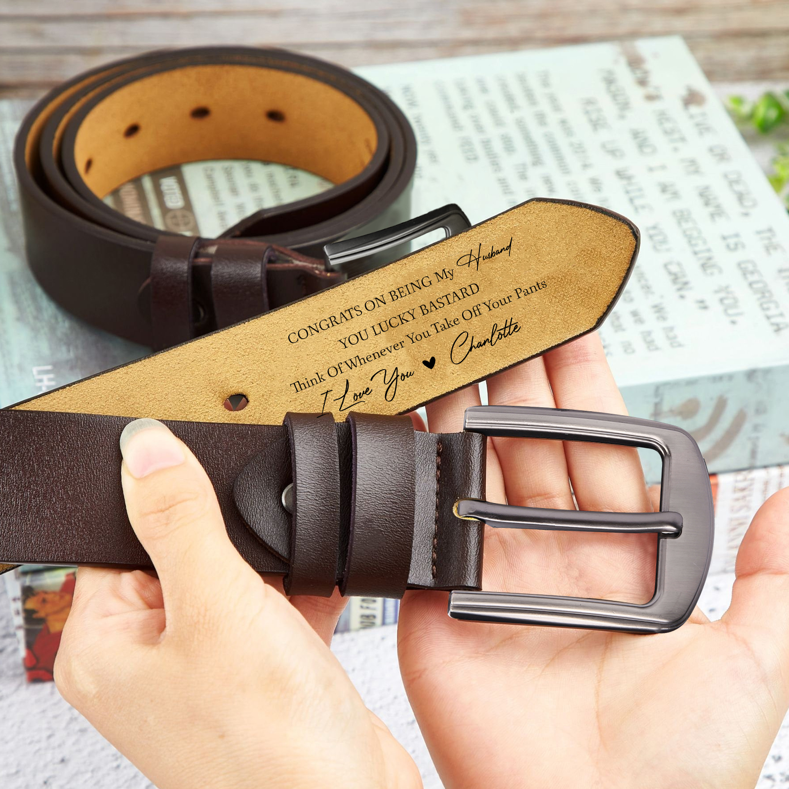 To My Husband Personalised Leather Belt for Him A Valentine's Day Gift with His Name Inside-Jessemade AU