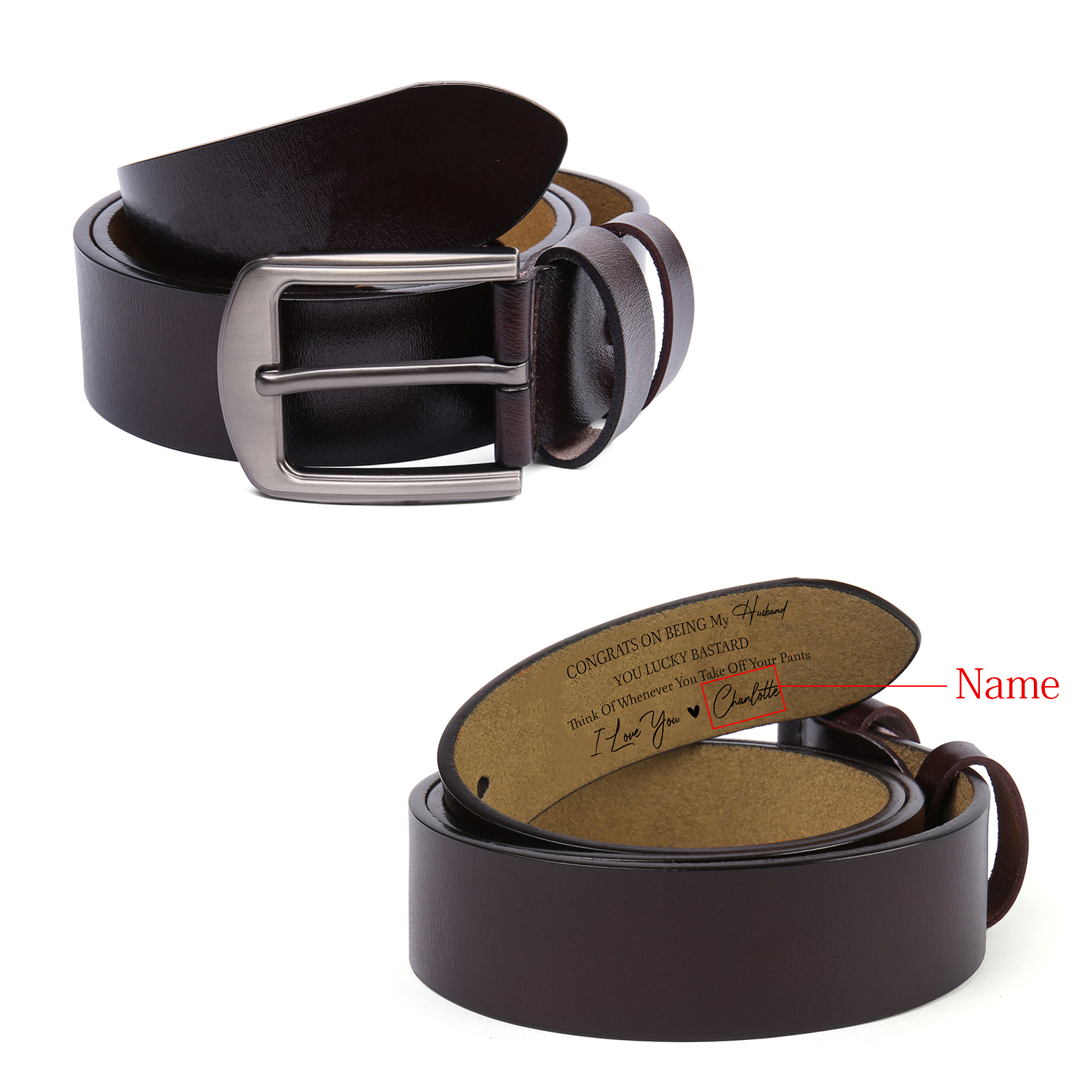 Personalised Leather Belt for Him A Valentine's Day Gift with His Name Inside