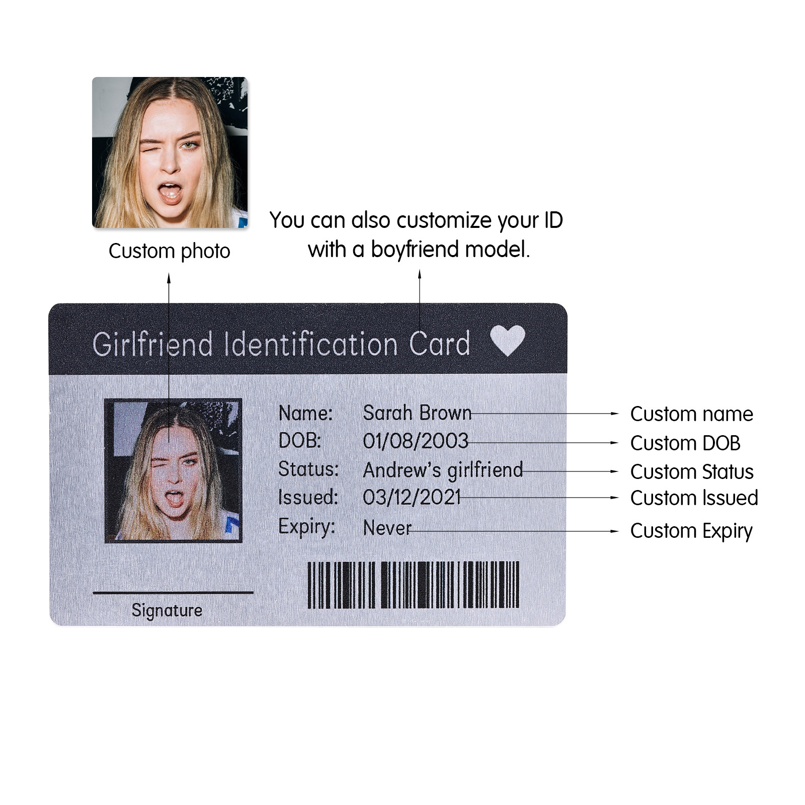Girlfriend ID Card Custom Metal Wallet Card Personalised Gifts Boyfriend Gift Anniversary Gift For Boyfriend Christmas Gifts For Him