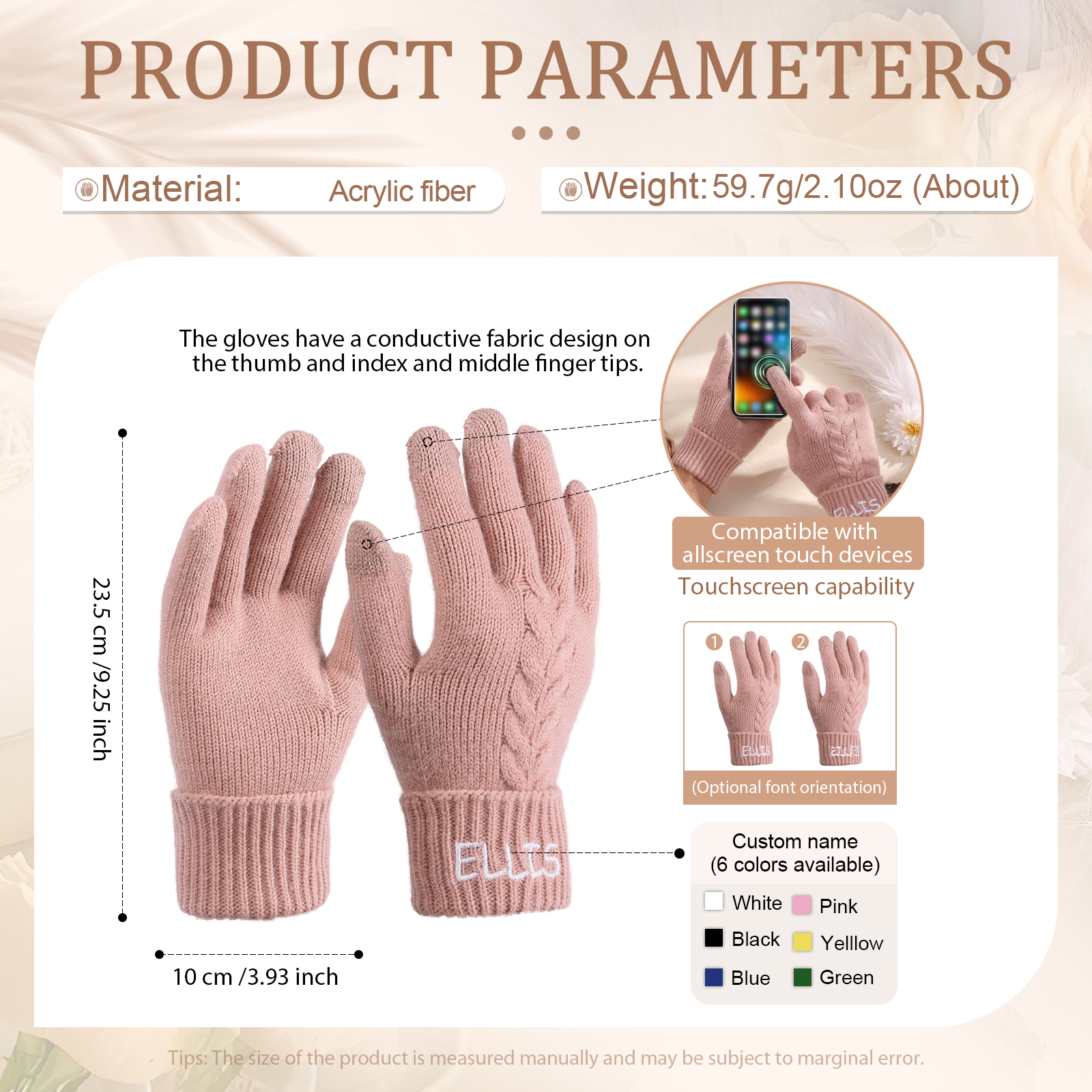 Personalised Winter Knit Gloves Thoughtful Custom Gift in Pink or Gray for Her or Him