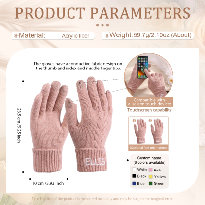 Personalised Winter Knit Gloves Thoughtful Custom Gift in Pink or Gray for Her or Him