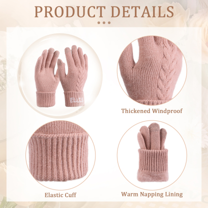 Personalised Winter Knit Gloves Thoughtful Custom Gift in Pink or Gray for Her or Him