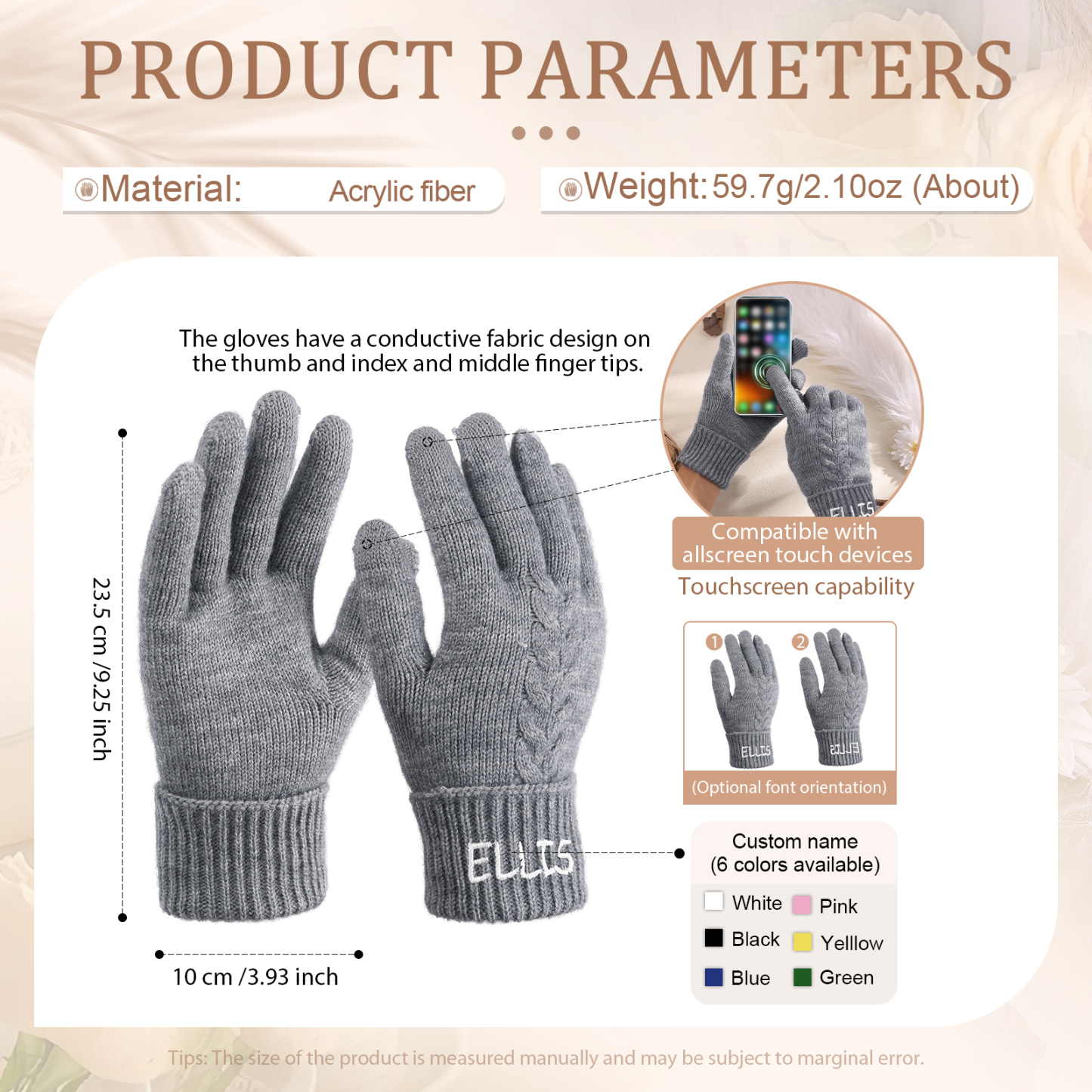 Personalised Winter Knit Gloves Thoughtful Custom Gift in Pink or Gray for Her or Him