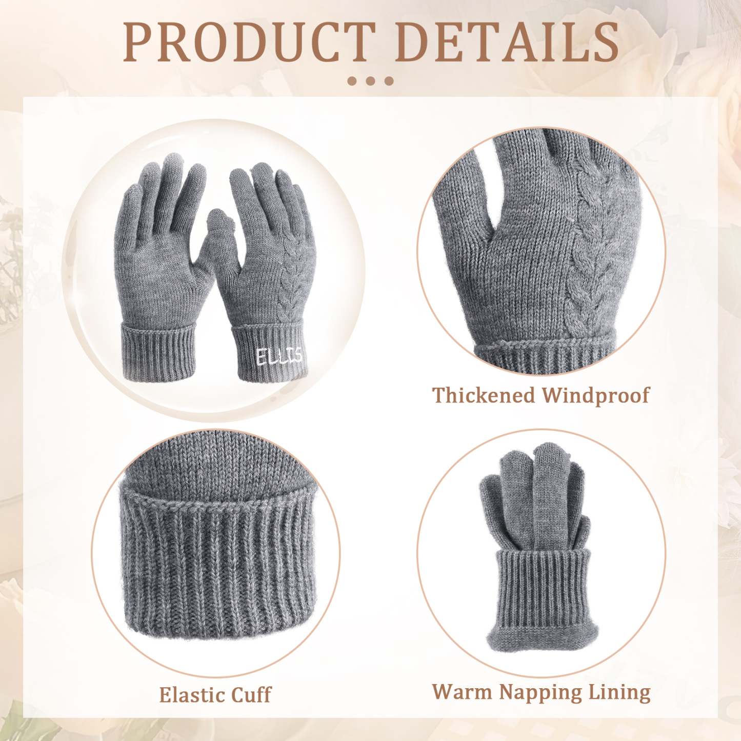 Personalised Winter Knit Gloves Thoughtful Custom Gift in Pink or Gray for Her or Him