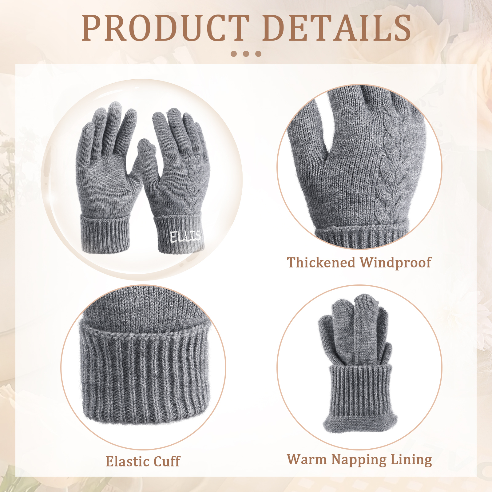 Personalised Winter Knit Gloves Thoughtful Custom Gift in Pink or Gray for Her or Him